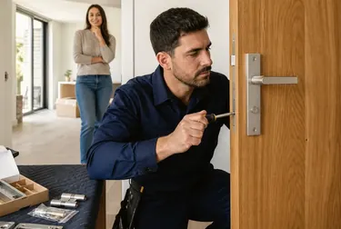 Chaveiro instalando uma fechadura em uma porta em Formosa.